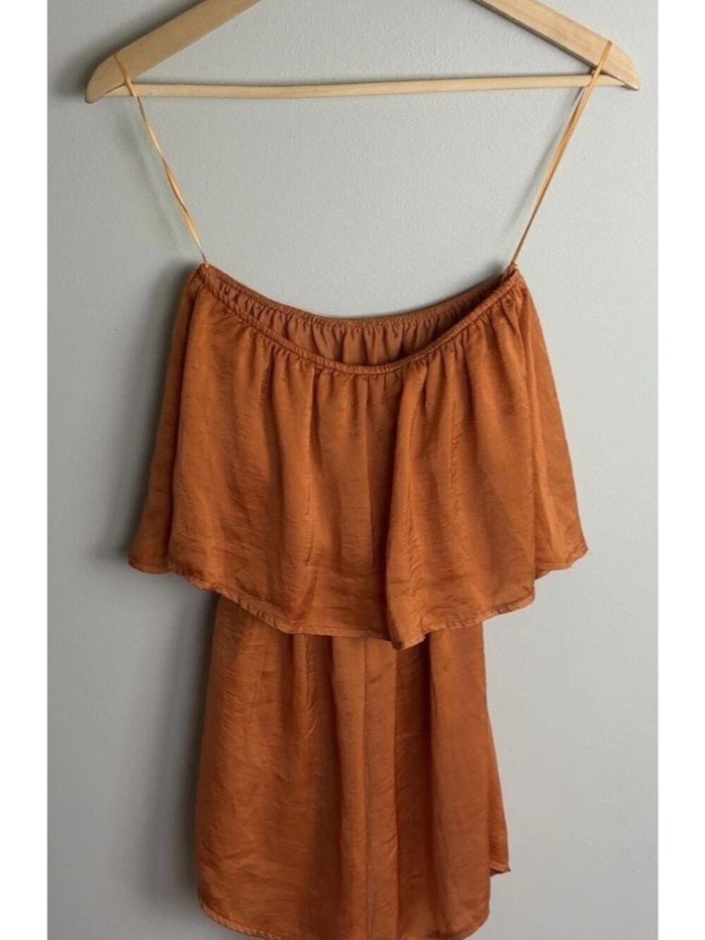 Polly the Label Romper Rust Orange Satin Ruffle Overlay Size US 4 Boho Women’s